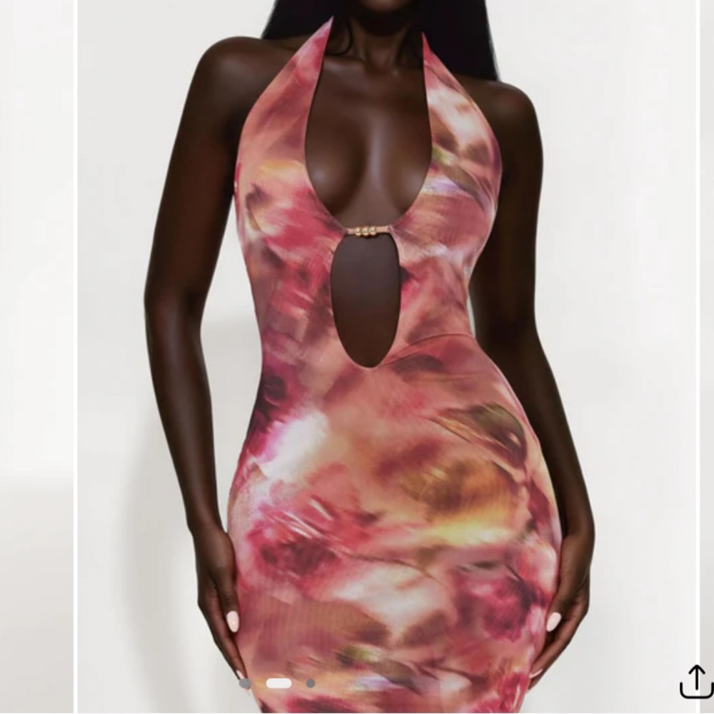 Backless Halter Maxi Dress - Pink/Brown